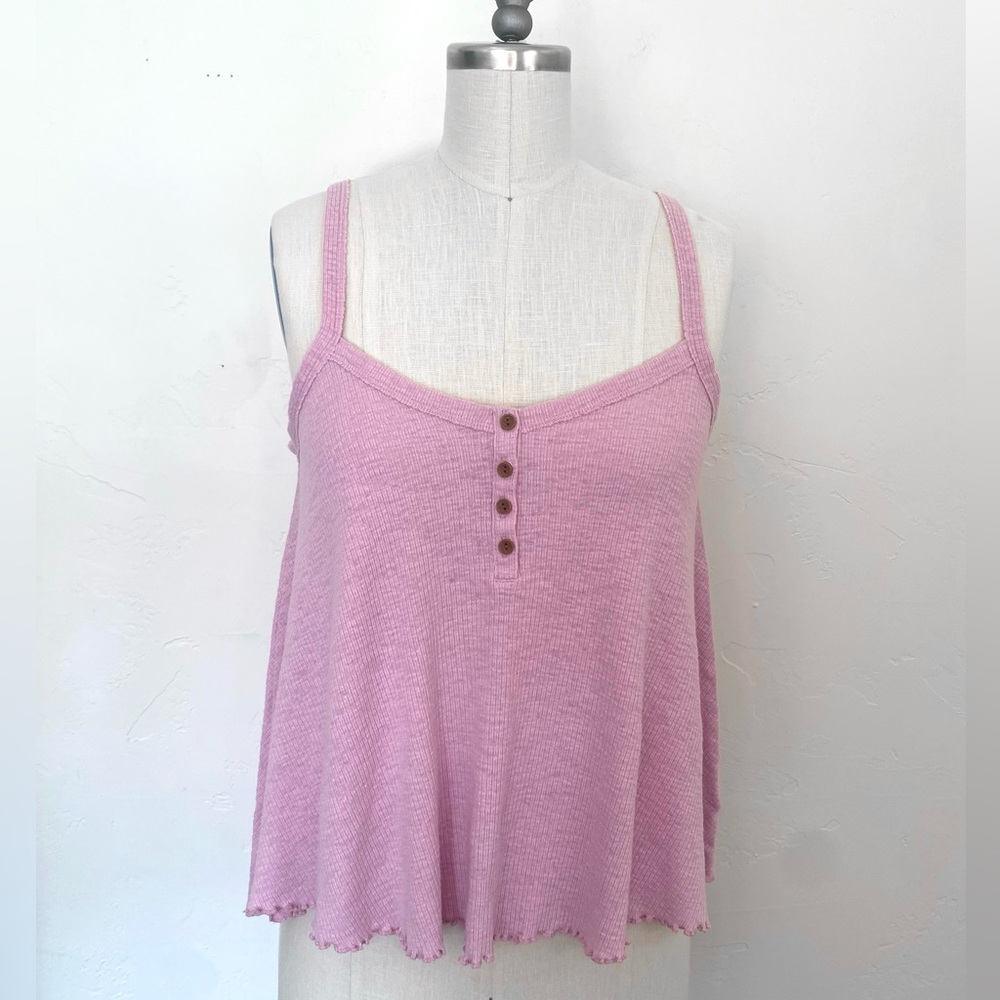 American Eagle Outfitters Light Pink Soft Waffle Tank with Button Front